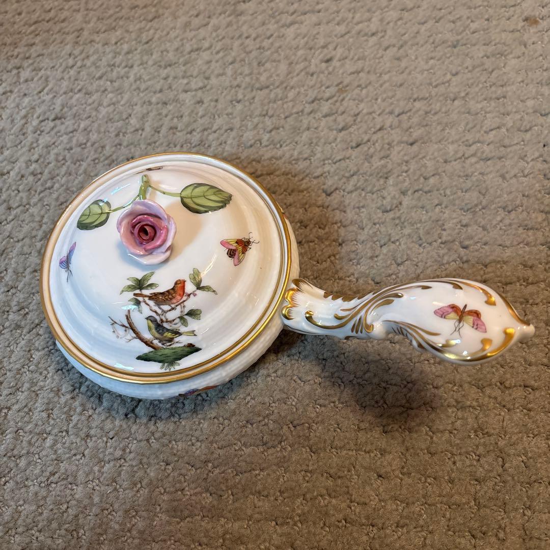 陶器製花鳥デザイン小物入れ