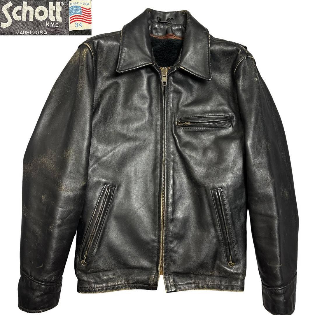 雰囲気抜群 Schott USA製 シングルライダース 34 ブラック ショット