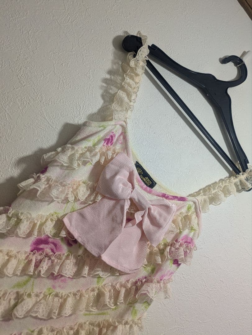 ジーザスディアマンテ★フリル・リボン★ぼかし薔薇 バラ フラワー★キャミソール