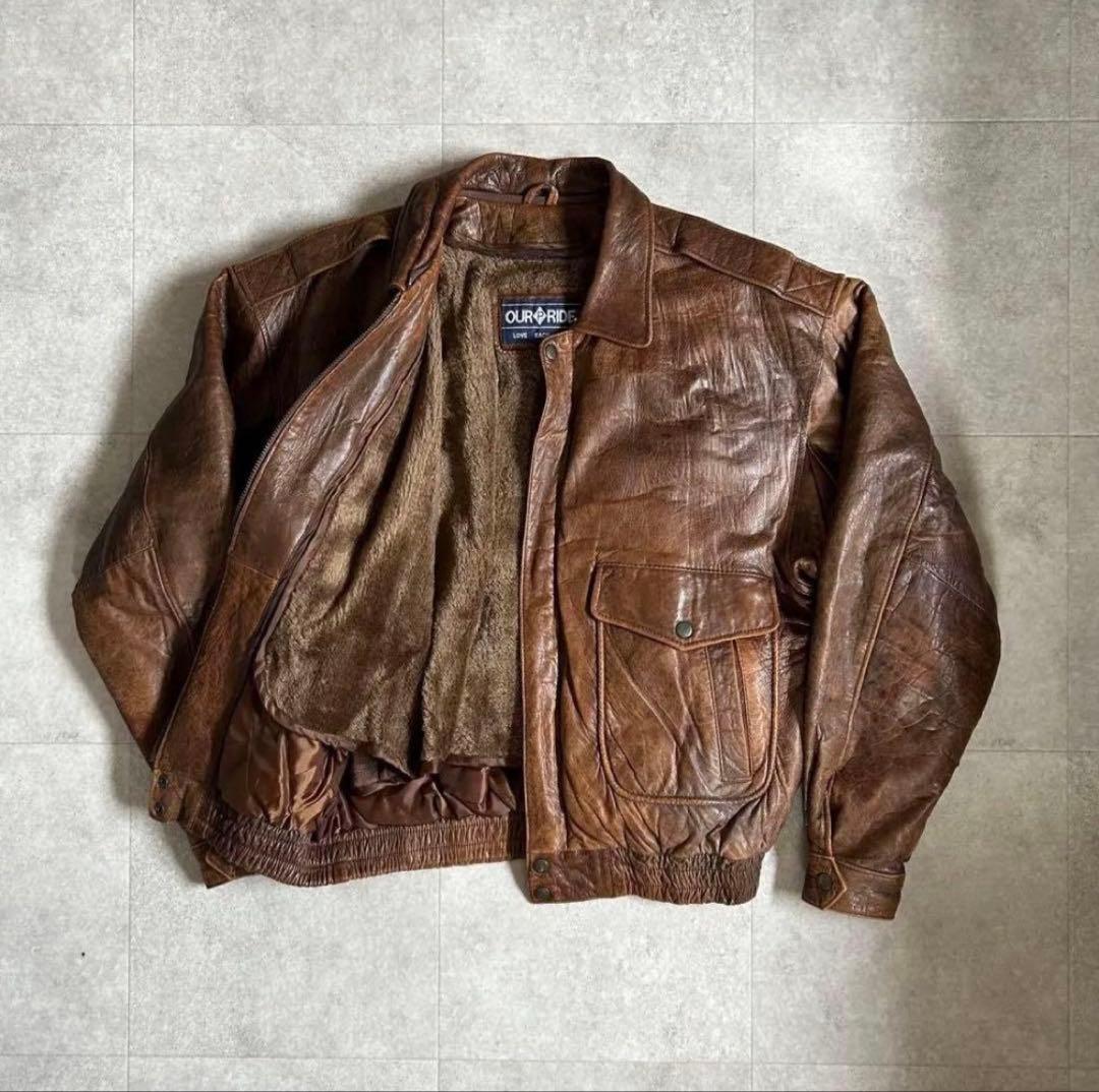 VINTAGE A-2フライトジャケット レザージャケットLサイズ ライナー付き