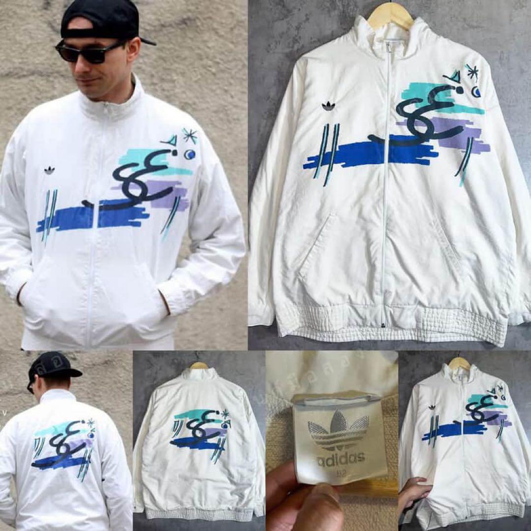 90s adidas ステファンエドバーグ ウィンドブレーカー L 白 青
