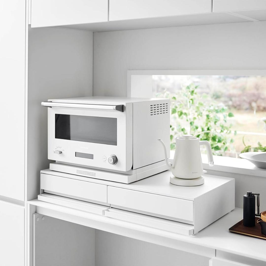 tower キッチン家電下引き出し＆スライドテーブル 幅80cm 山崎実業 白