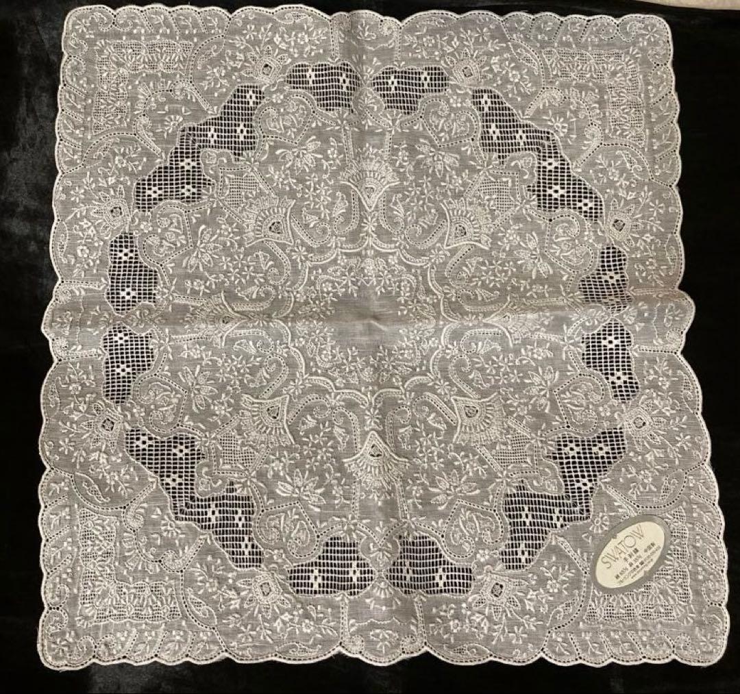 【新品シール付！】汕頭 スワトウ 手刺繍 ハンカチ 三峡 中国製 SWATOW