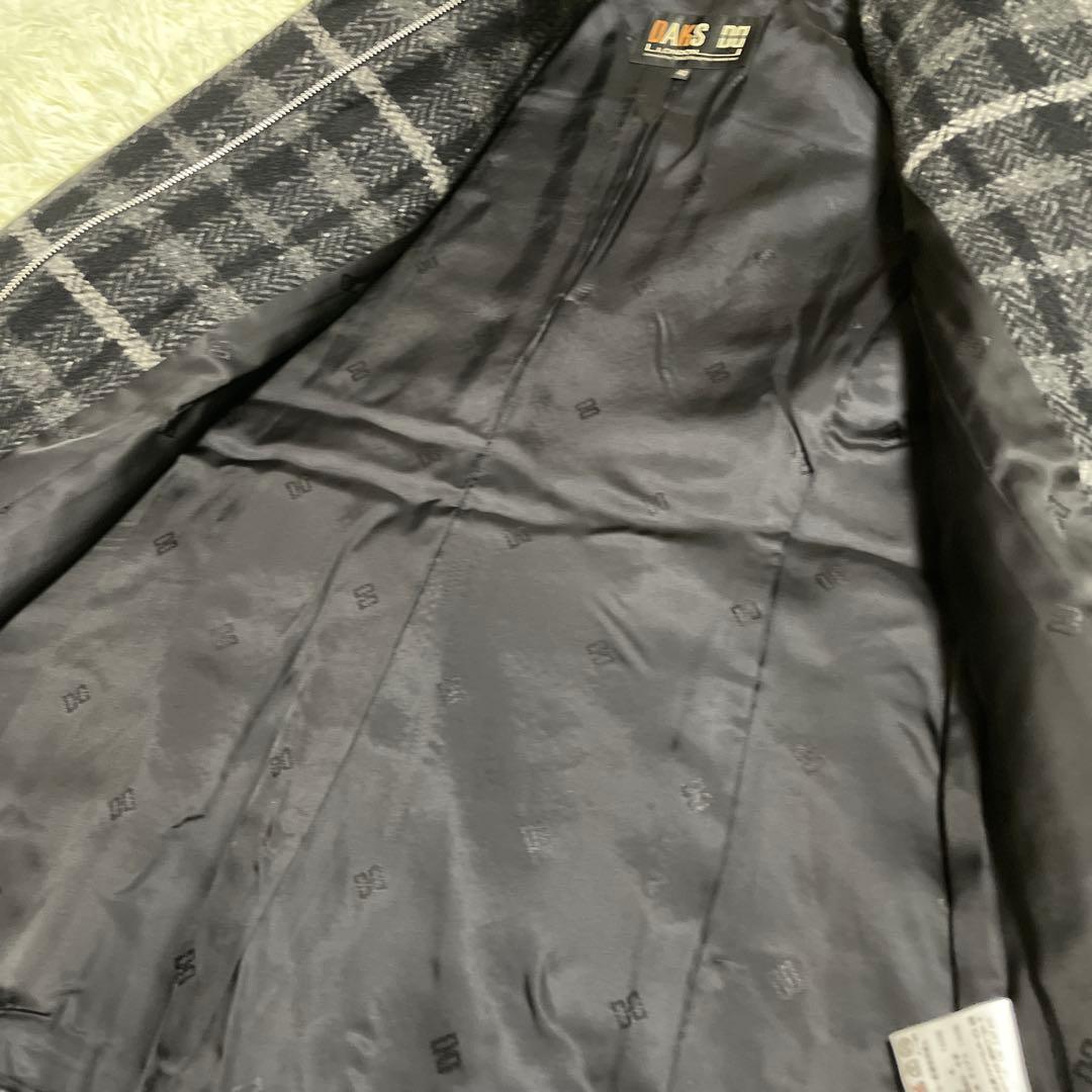 極美品　DAKS ダックス　ダッフルコート　黒グレー　チェック　トグル　40 L