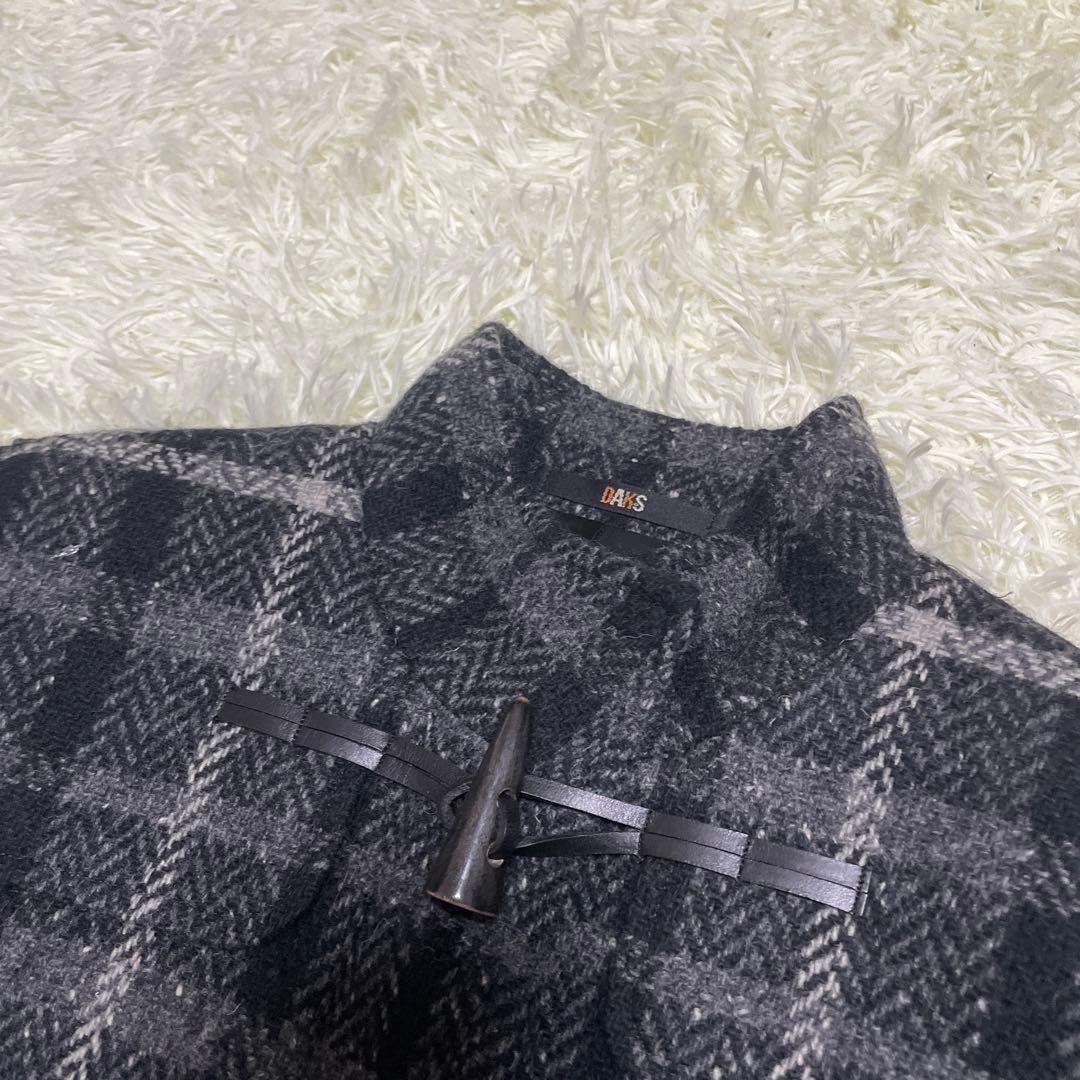 極美品　DAKS ダックス　ダッフルコート　黒グレー　チェック　トグル　40 L