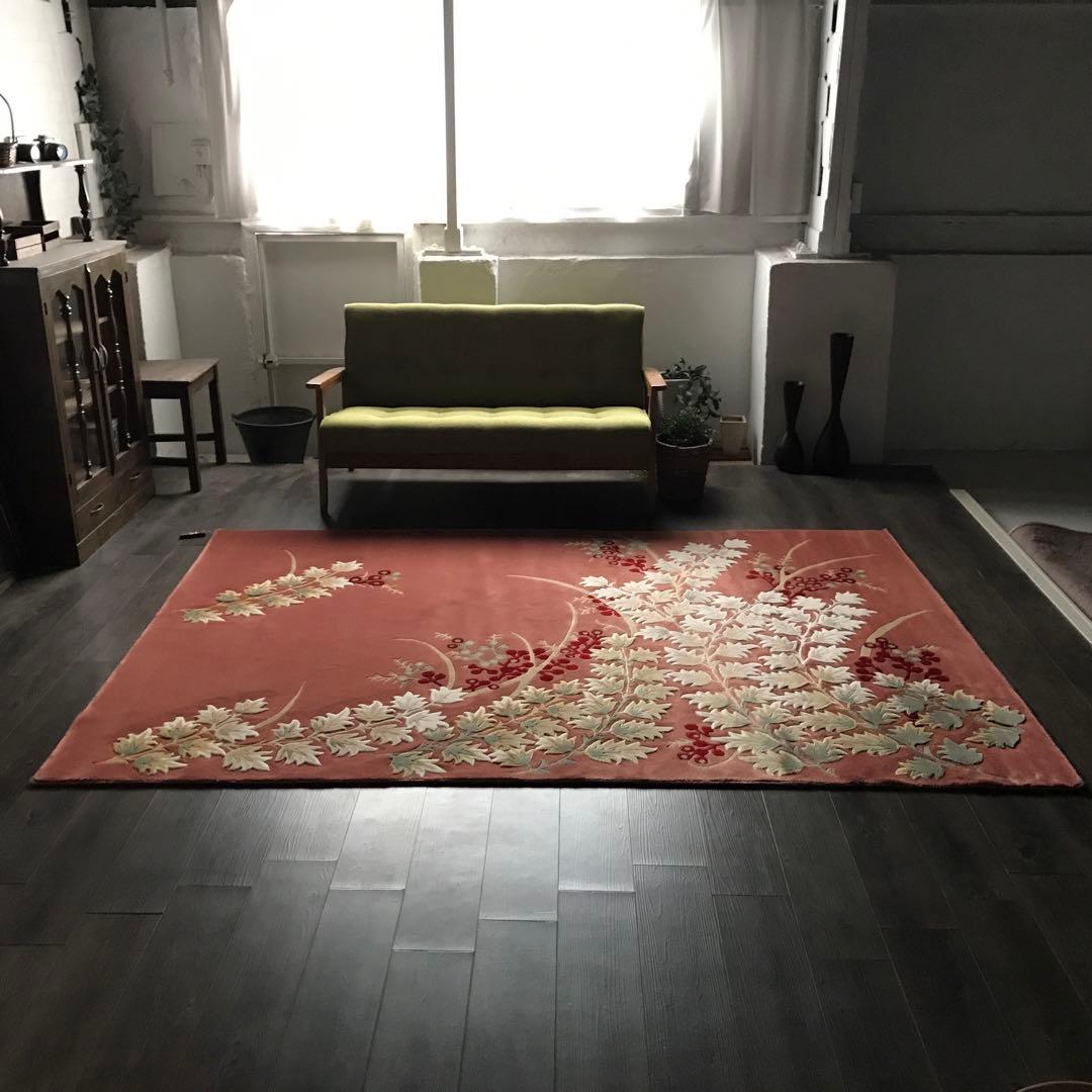 花柄 和風 ラグ ラグマット 段通 絨毯169×241.5cm ローズ