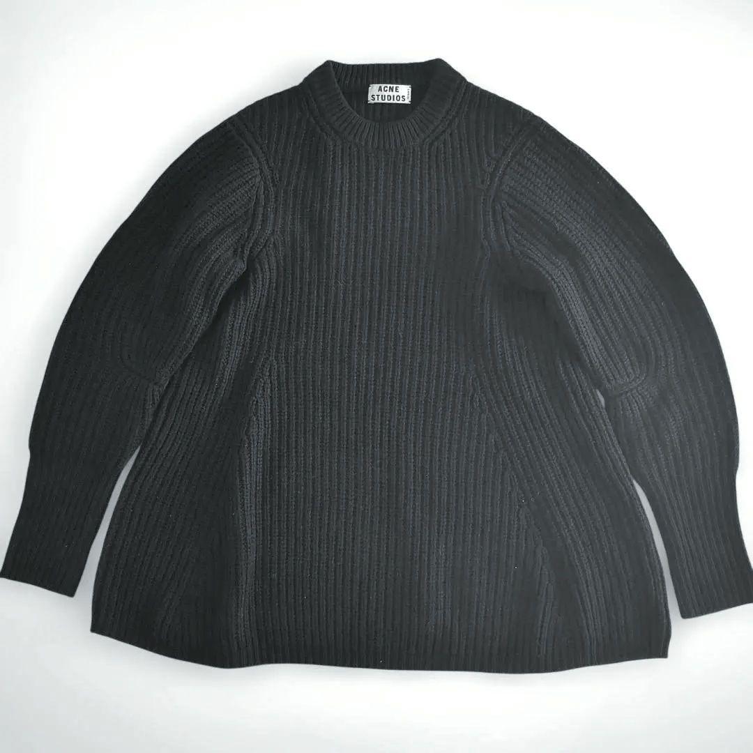 アクネステュディオズ ニット 羊毛100% ローゲージ ペプラム Aライン 紺