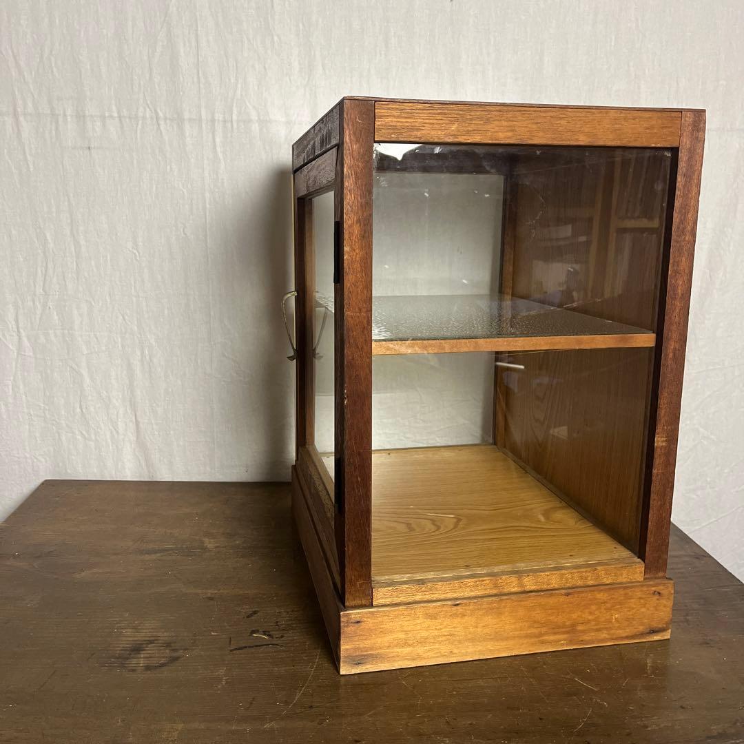 古道具ビンテージ品◾️木製フレーム×3面ガラス ディスプレイケース 飾り棚