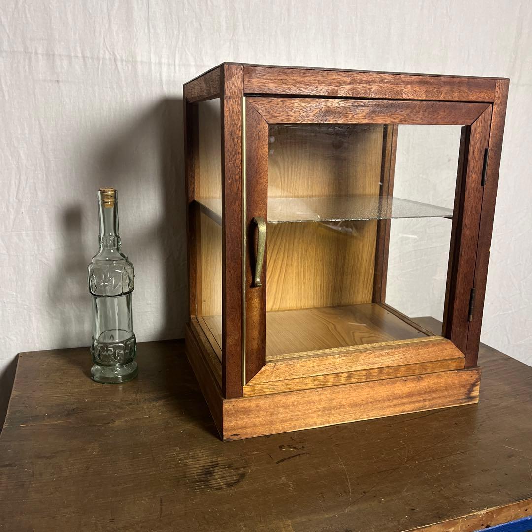 古道具ビンテージ品◾️木製フレーム×3面ガラス ディスプレイケース 飾り棚