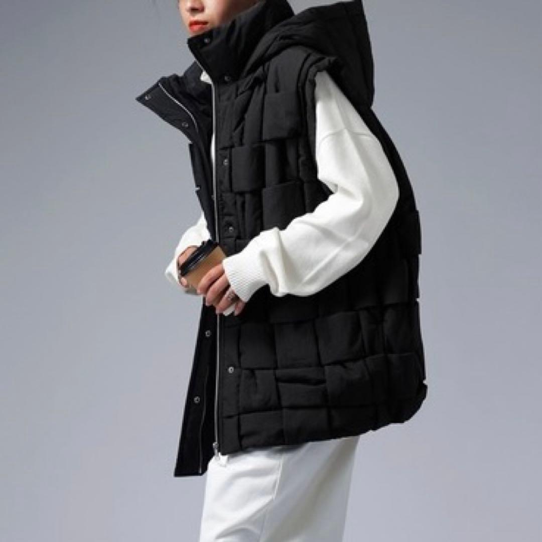 アンティカ　ブロック編みダウンベスト ブラック antiqua