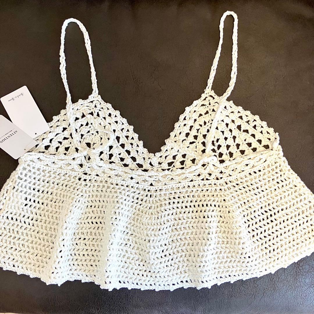 新品タグ付き✨Spick & Span クロシェニットキャミソール　FREE　白