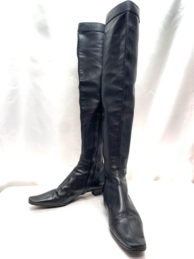 GUCCI グッチ ニーハイブーツ バックル付き ロングブーツ レザー ブラック