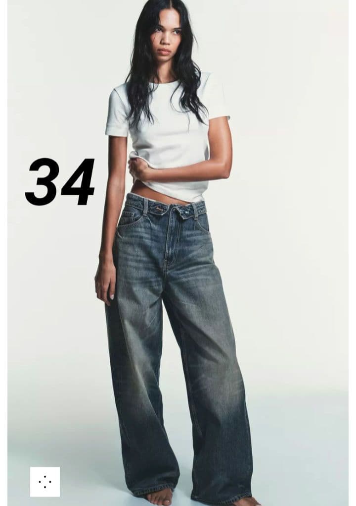 完売品 ZARA TRF ミッドライズ折り返しウエストデニムパンツ 34