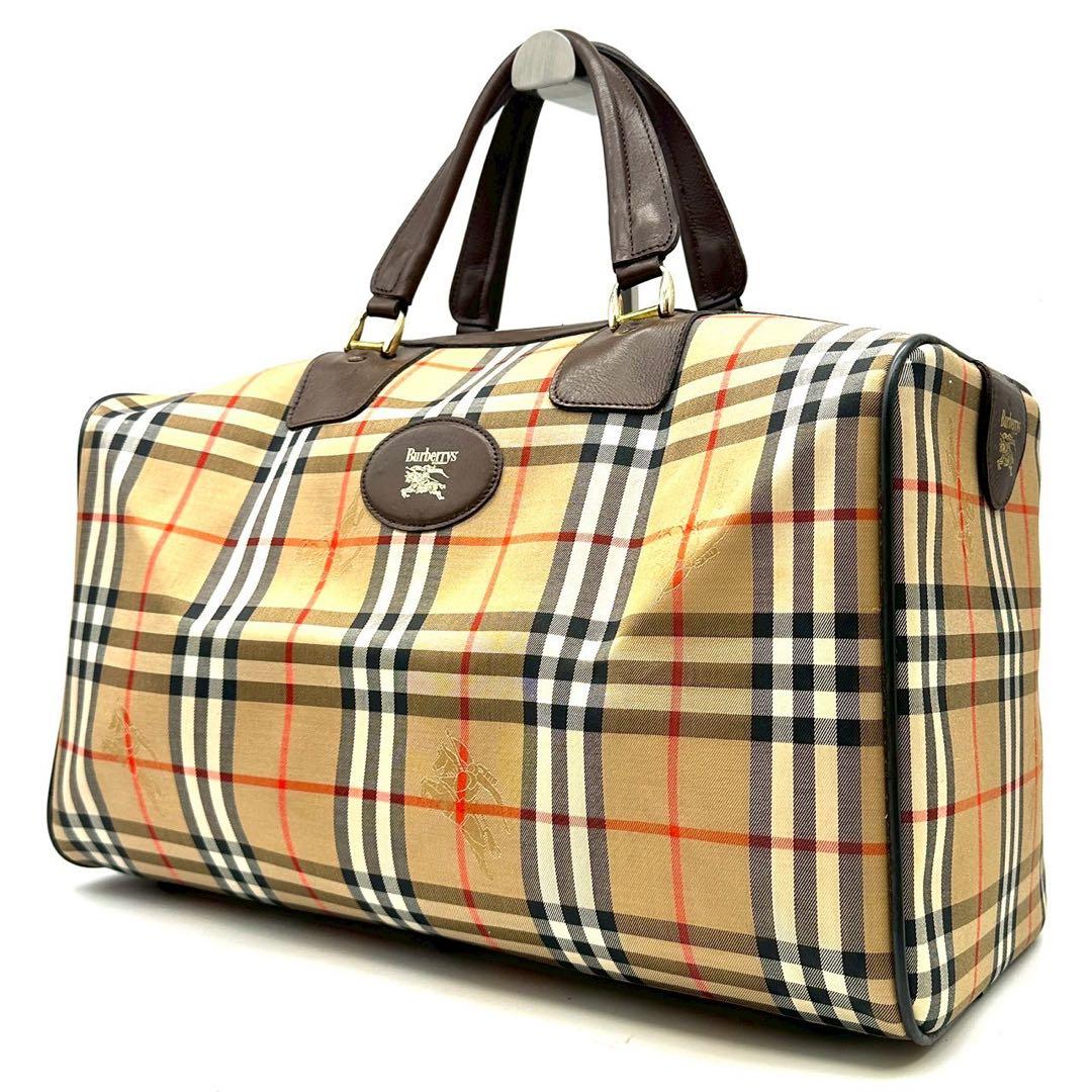美品 バーバリー ボストンバッグ ノバチェック 鍵付き 大容量 旅行 ブラウン