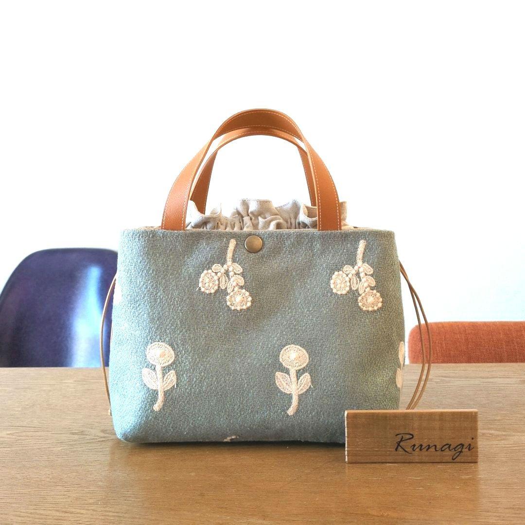 【sale】あおりポケットの巾着バッグ＊ミナペルホネン bonheur