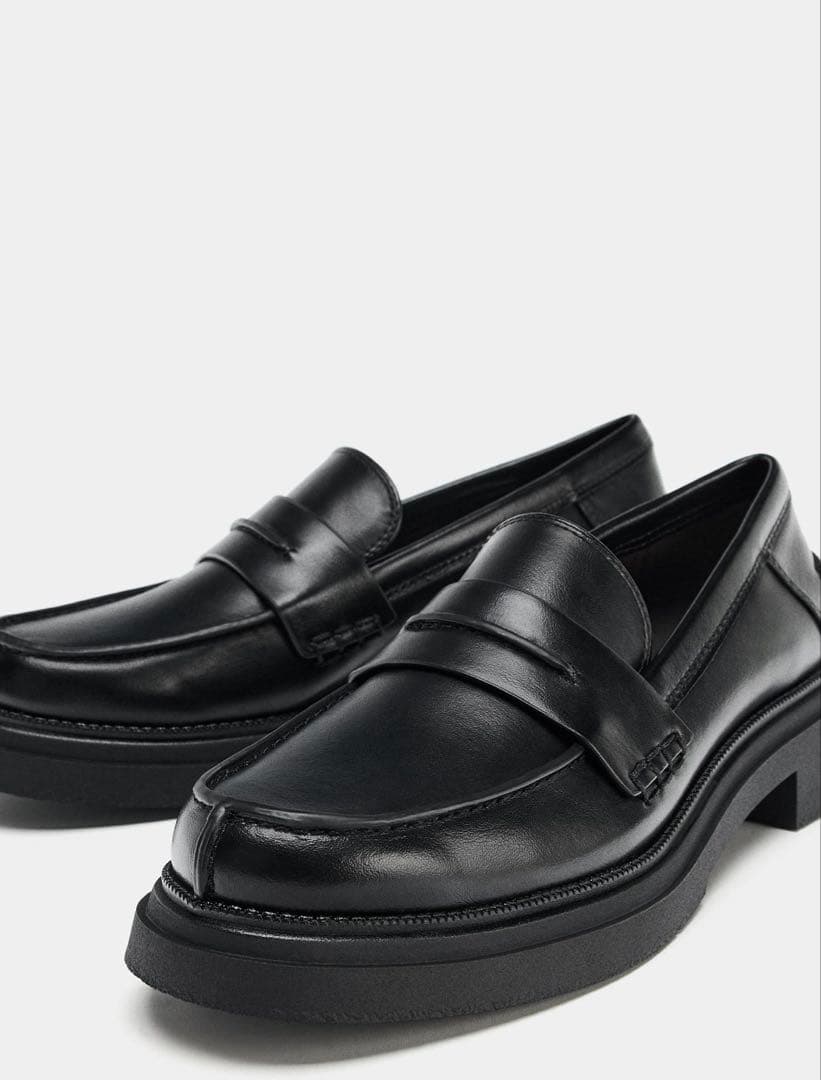 (torinankotu)ブラックレザー ローファー 厚底