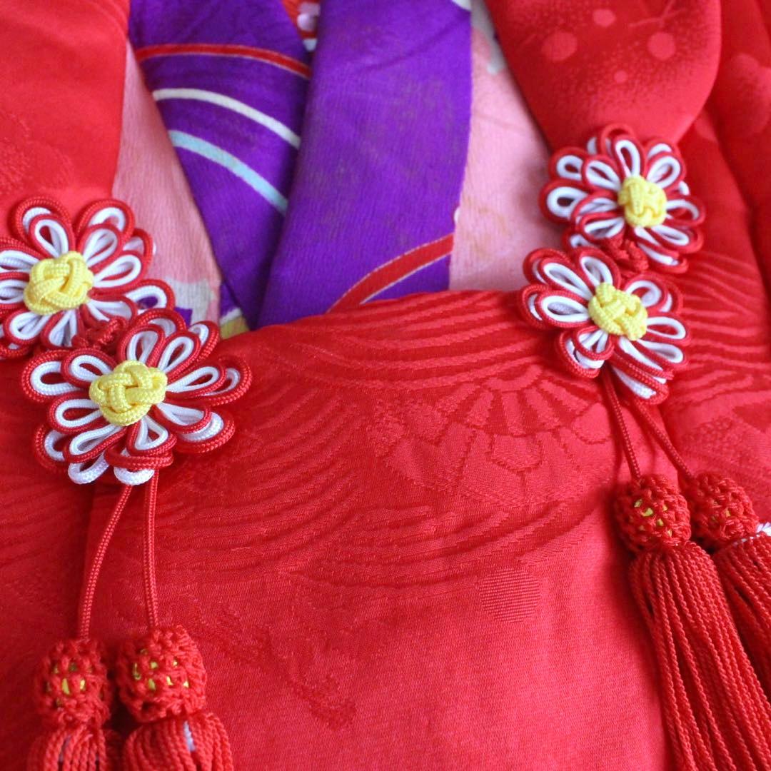 七五三 3歳 子供 女の子 アンティーク 紫 正絹 着物 被布 セット