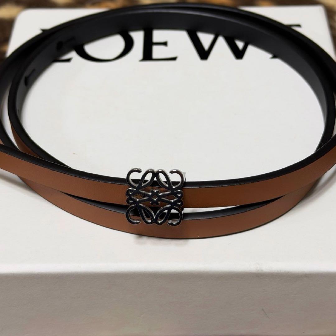 LOEWE ベルト ナロー アナグラム シルバー リバーシブル 茶色 黒