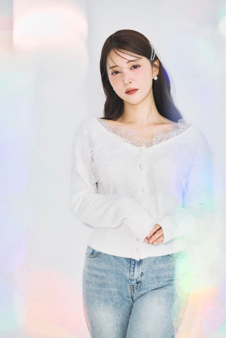 polaura レースフリルカーディガン white