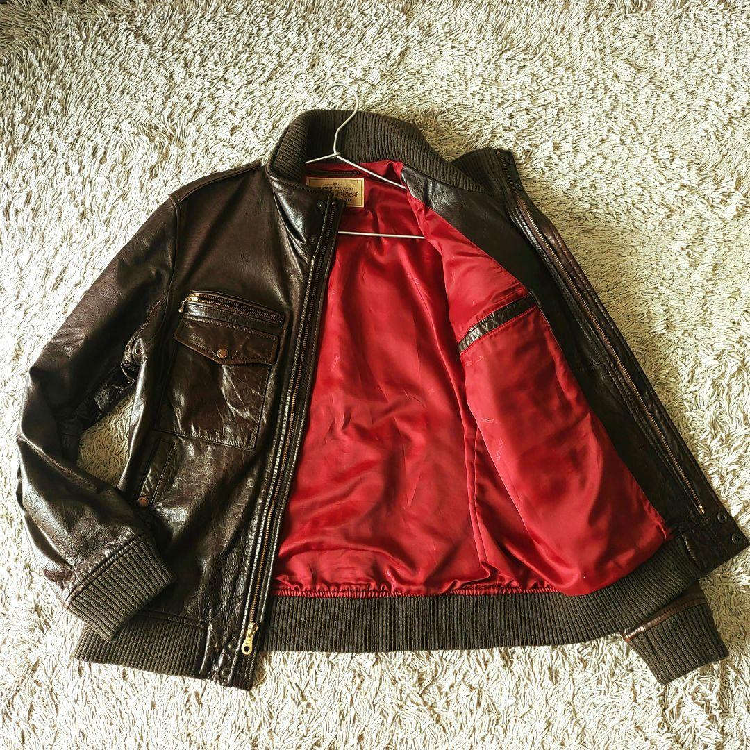 【XL・ホースレザー】AVIREX 馬革　レザージャケット　ブラウン