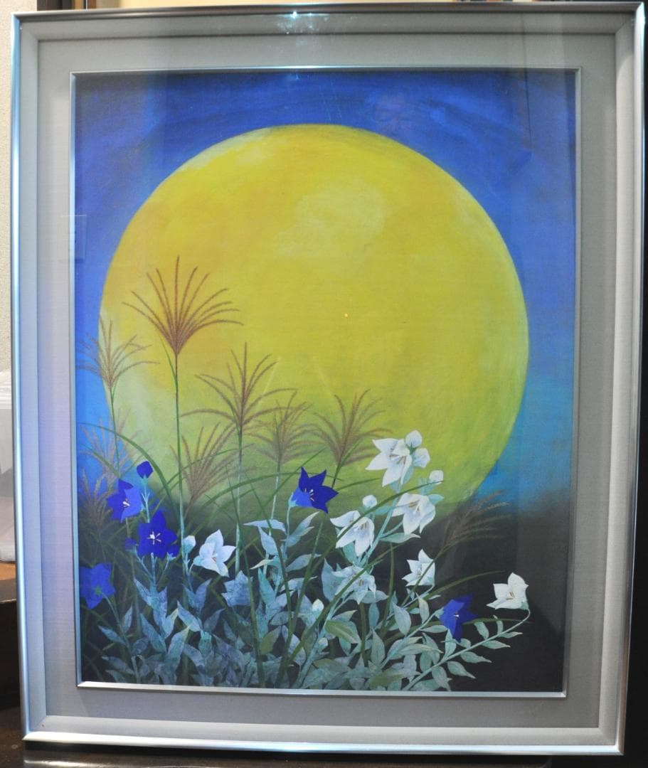 アクリル画 月と桔梗