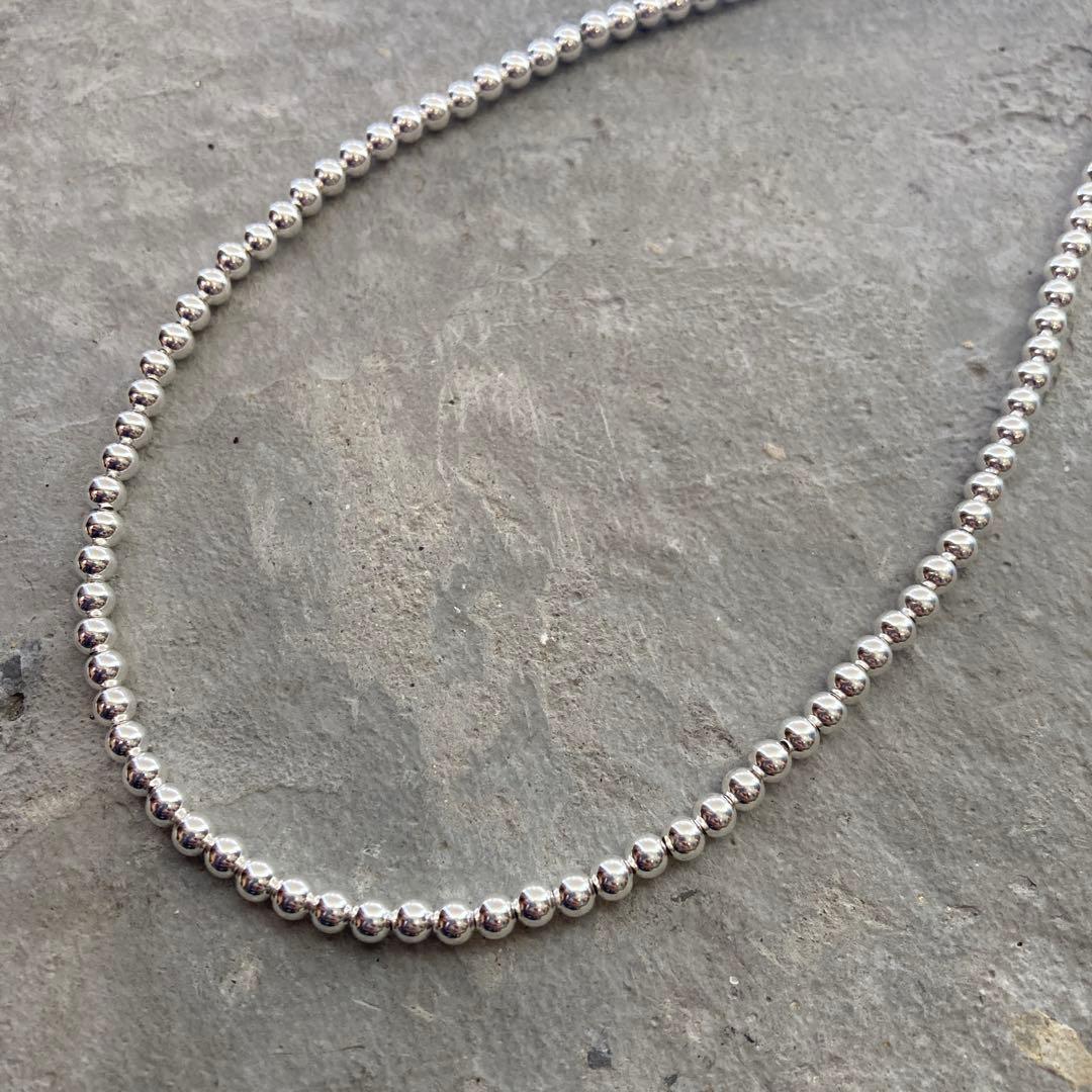 シルバー925製ラウンドビーズネックレス45cmナバホパールボールチェーン