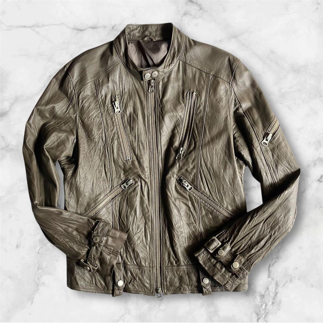 00s archive evolution 本革皺加工レザーライダースジャケット