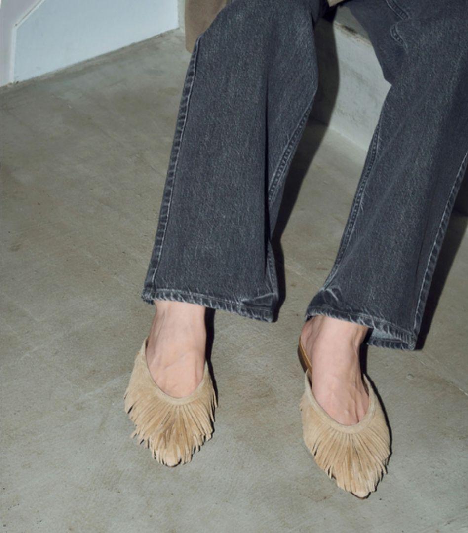 ルタロン　GRISEレザーFRINGEミュール　ベージュ