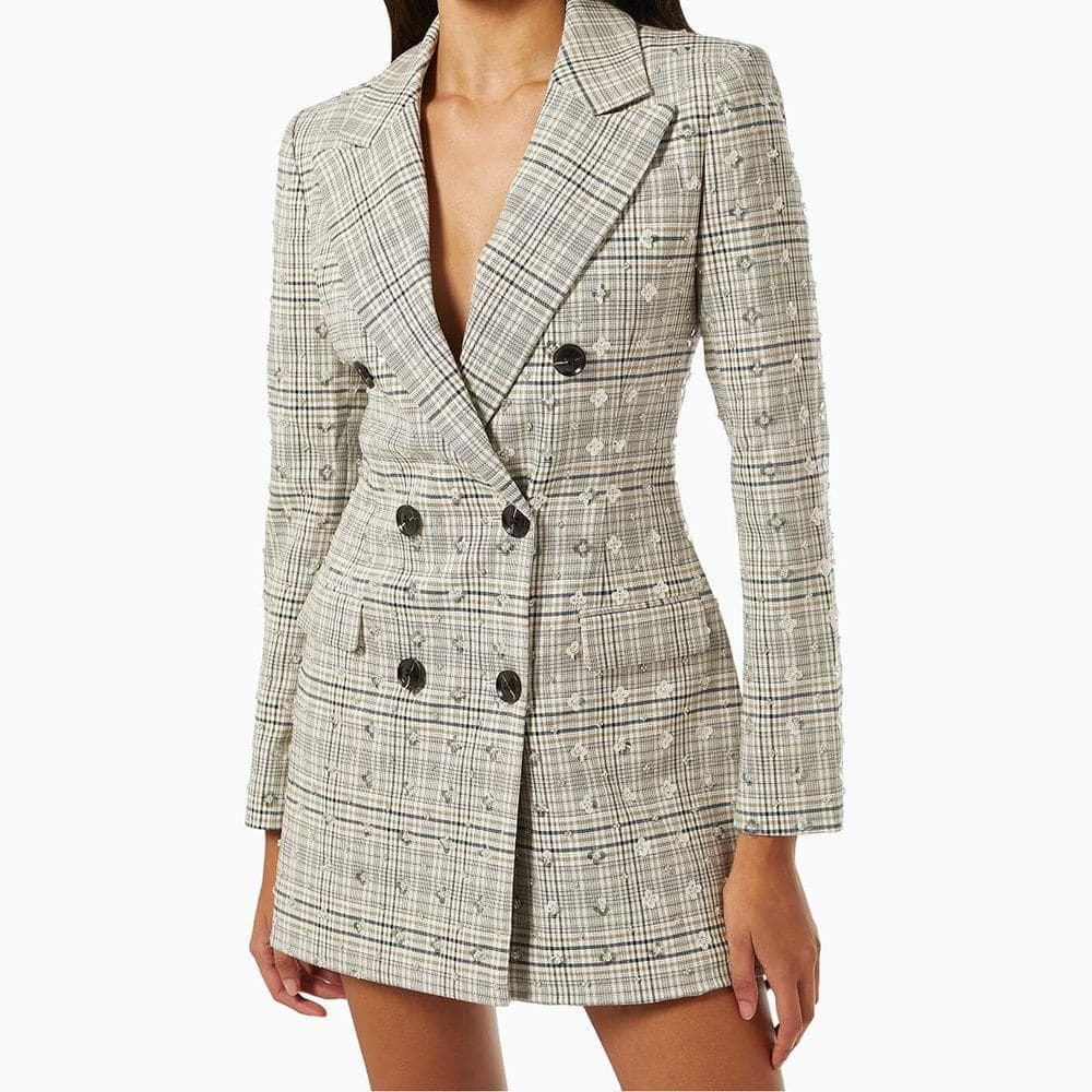 M*G様 セルフポートレイト ブレザー ワンピース チェック柄 グレー UK4