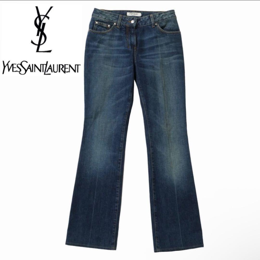 【希少】イヴサンローラン YSL デニムパンツ セミフレア サイズF38 ブルー