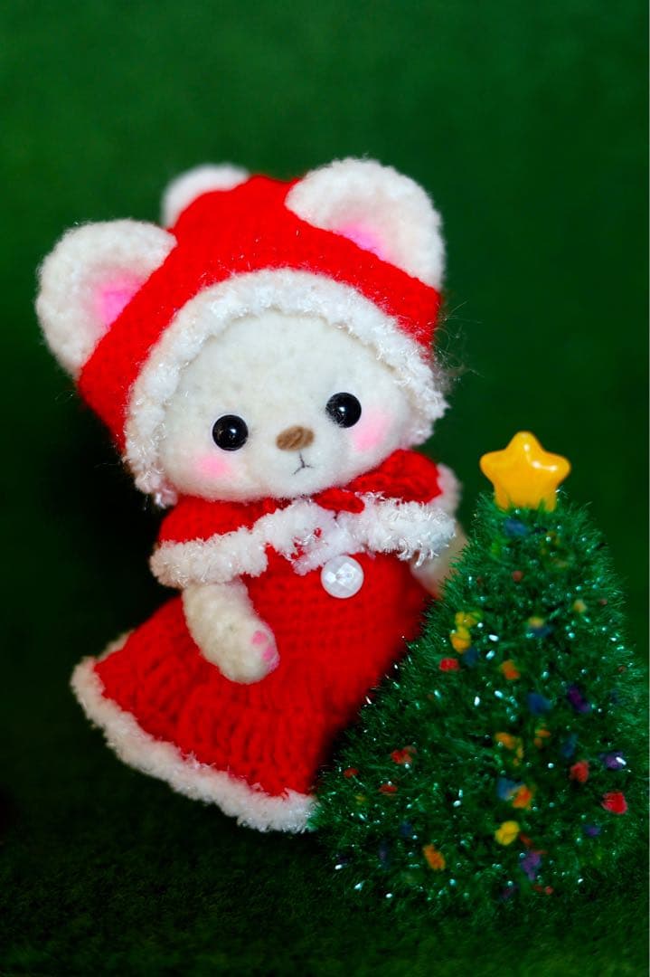 クリスマス あみぐるみ 白くま サンタ服
