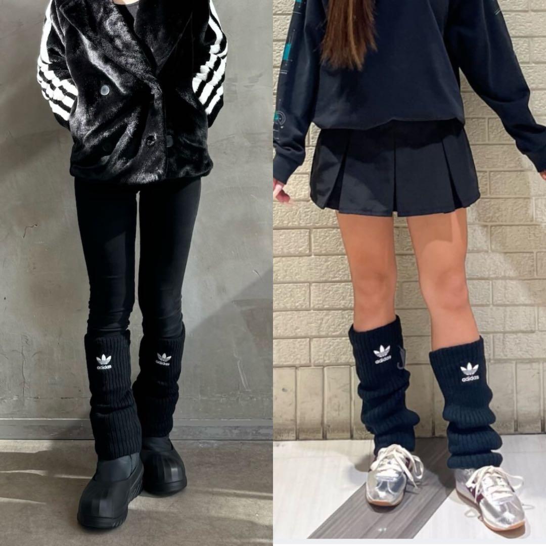 新品】⭐️白黒2点⭐️アディダスadidasリブ編みレッグウォーマー　ルーズりなてぃ