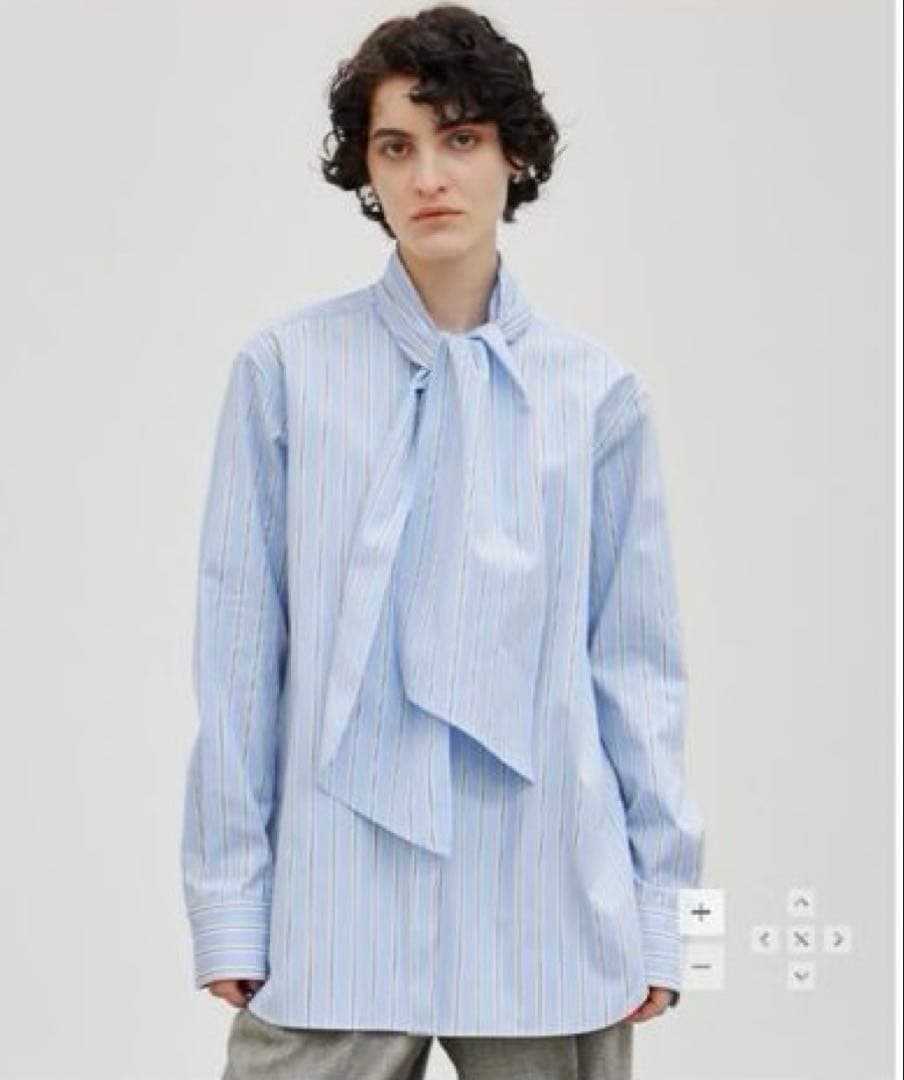 BEIGE，洗える　ストライプ　コットンボウタイブラウス