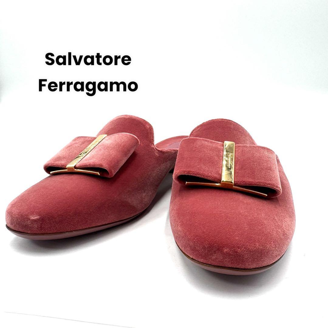 【極美品】Ferragamo ヴァラ スエード ミュール 27cm ピンク