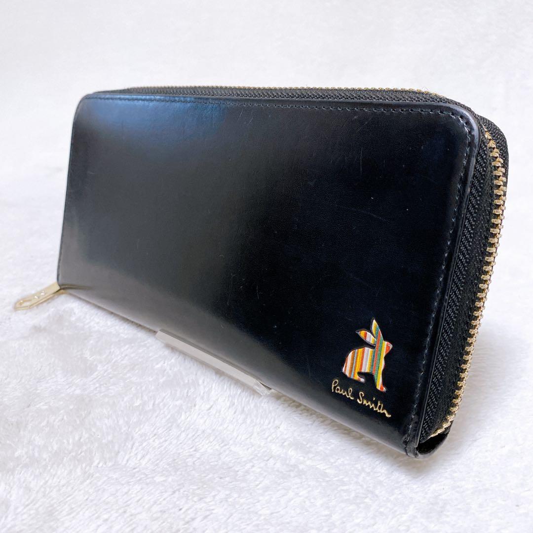 PaulSmithポールスミス　ラウンドジップ長財布　ラビット　ブラック　レザー