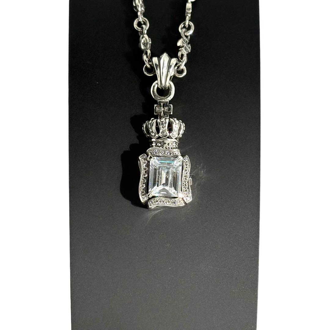 ライオンハート ホワイト クラウン クリスタル ジルコニア ネックレス 49cm