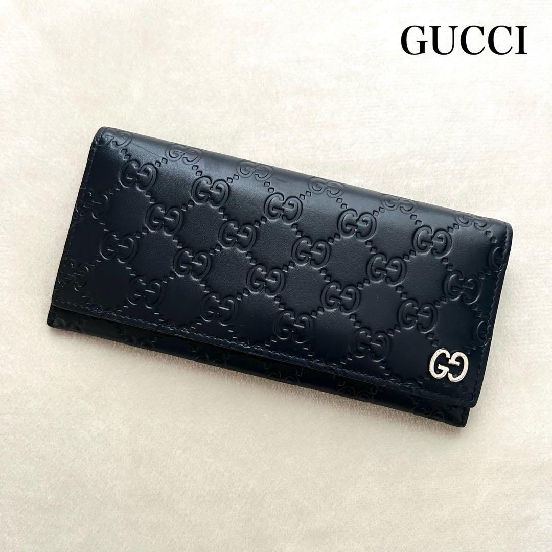 GUCCI グッチ 長財布 二つ折り財布 シマ ネイビー