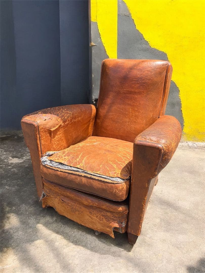 レザー クラブチェア フランス アンティーク 本革 1人掛け ソファ