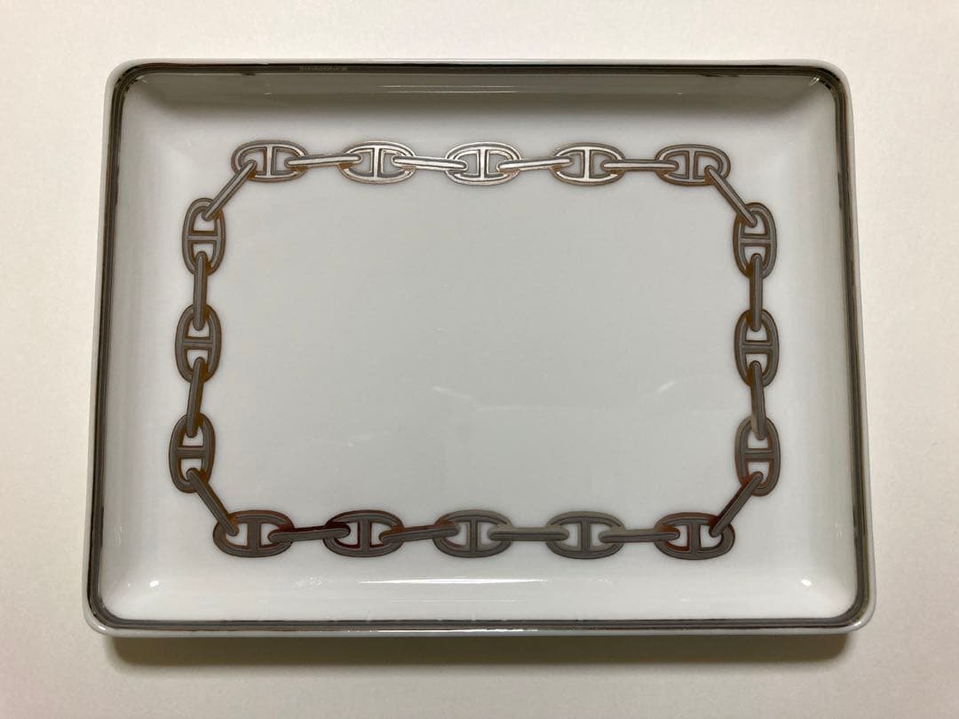 エルメスHERMESシェーヌダンクルプラチナ　長方形皿スクエアプレート陶器トレイ