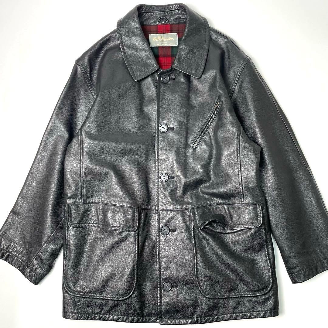 【日本製】BELL MAXIM レザージャケット 黒 M 牛革 カーコート 本革