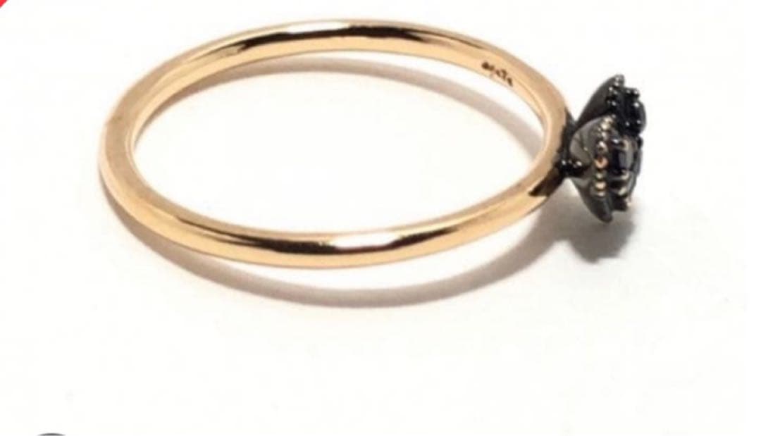 アガット　10kブラックダイヤ　ハートリング9号