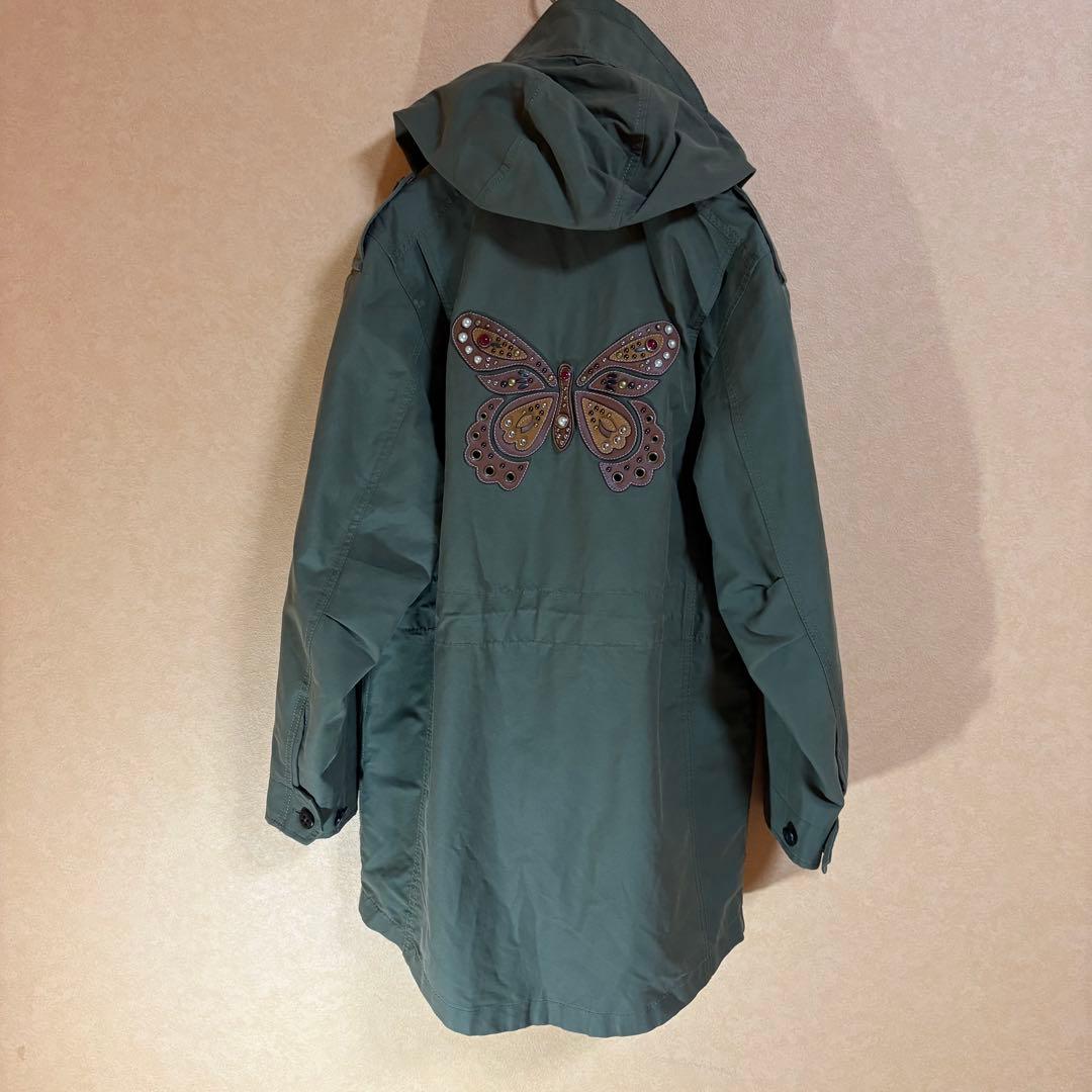 COACH コーチ カーキ バタフライレザーパッチ ミリタリージャケット S
