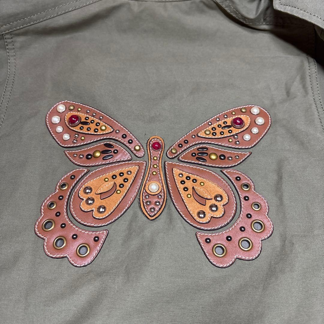 COACH コーチ カーキ バタフライレザーパッチ ミリタリージャケット S