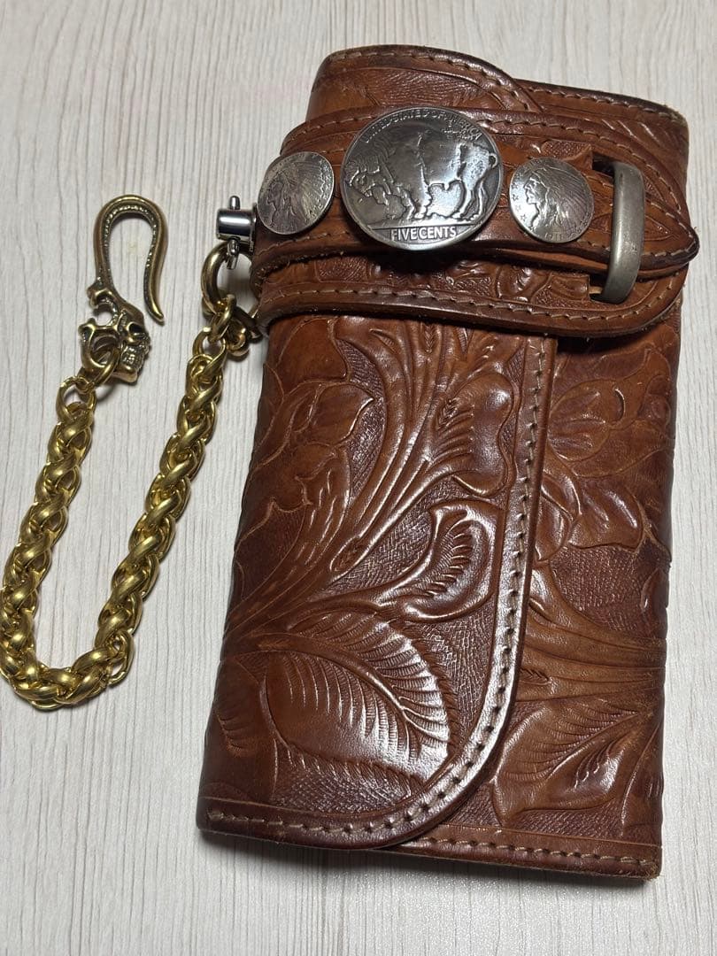 ALZUNI カービングレザー　バイカーウォレット　ウォレットチェーン