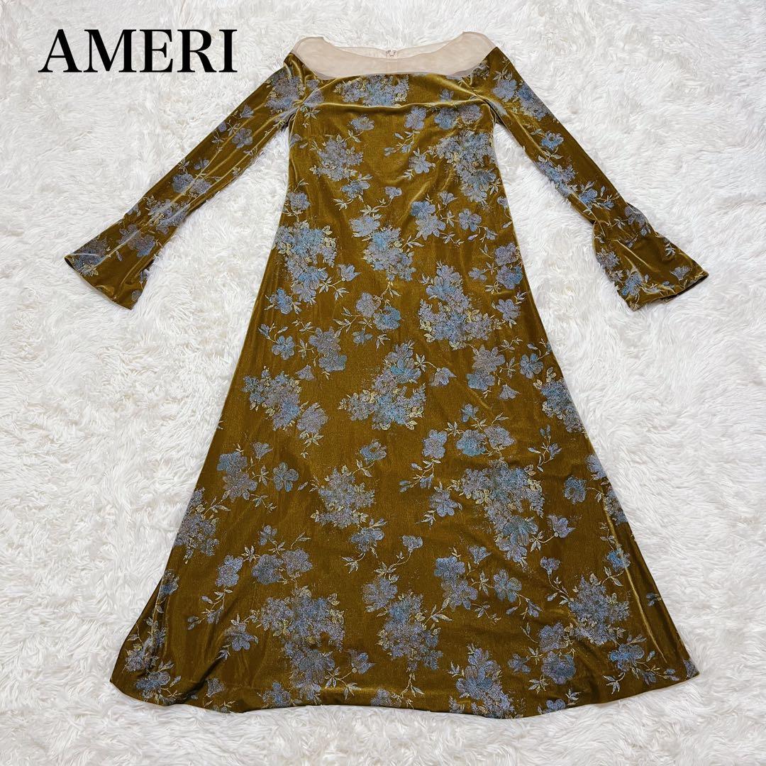 ワンピース ameri vintage FLOWER PRINT VELOUR DRESS