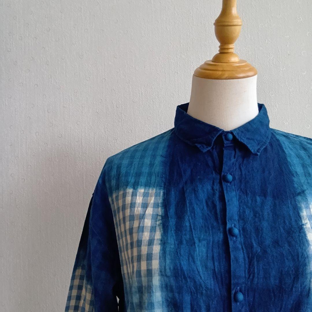 イチアンティークス 日本製 インディゴ染めシャツ チェック