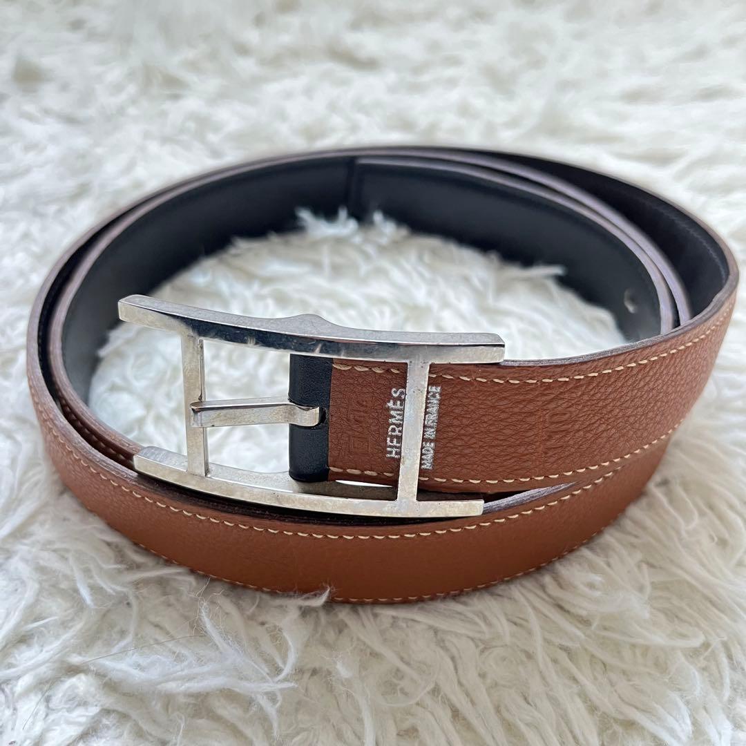 HERMES 【カンタン】ブラック/ブラウン リバーシブルレザーベルト