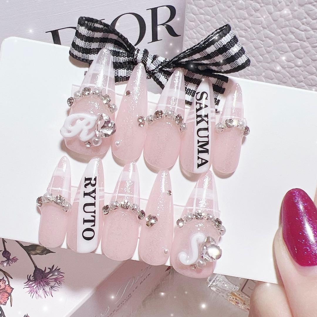 ネイルチップ 量産型 ちゅるん スナ系 フレンチ チェック柄 ハート シンプル