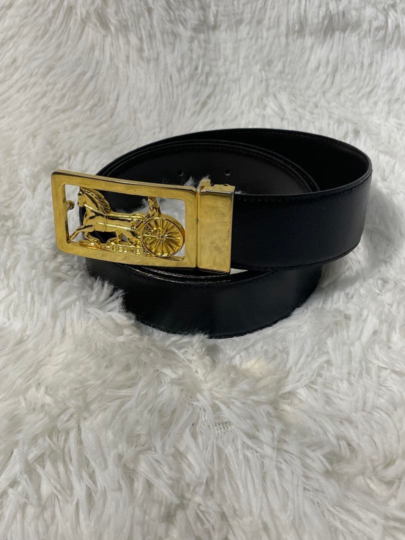 CELINE セリーヌ 馬車バックル 本革　レザーベルト ブラック ゴールド