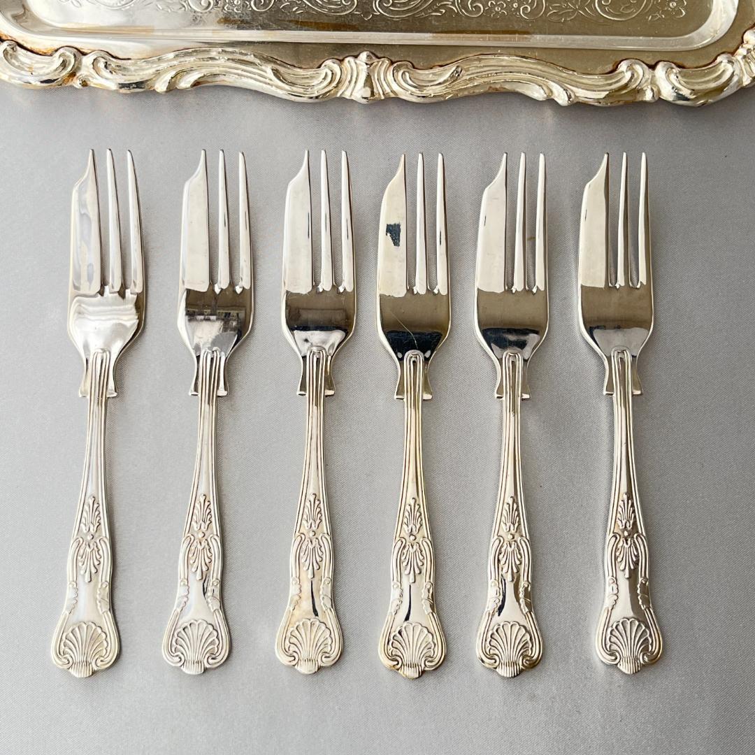 【英国】 キングスパターン ケーキフォーク 6本 【シルバープレート】